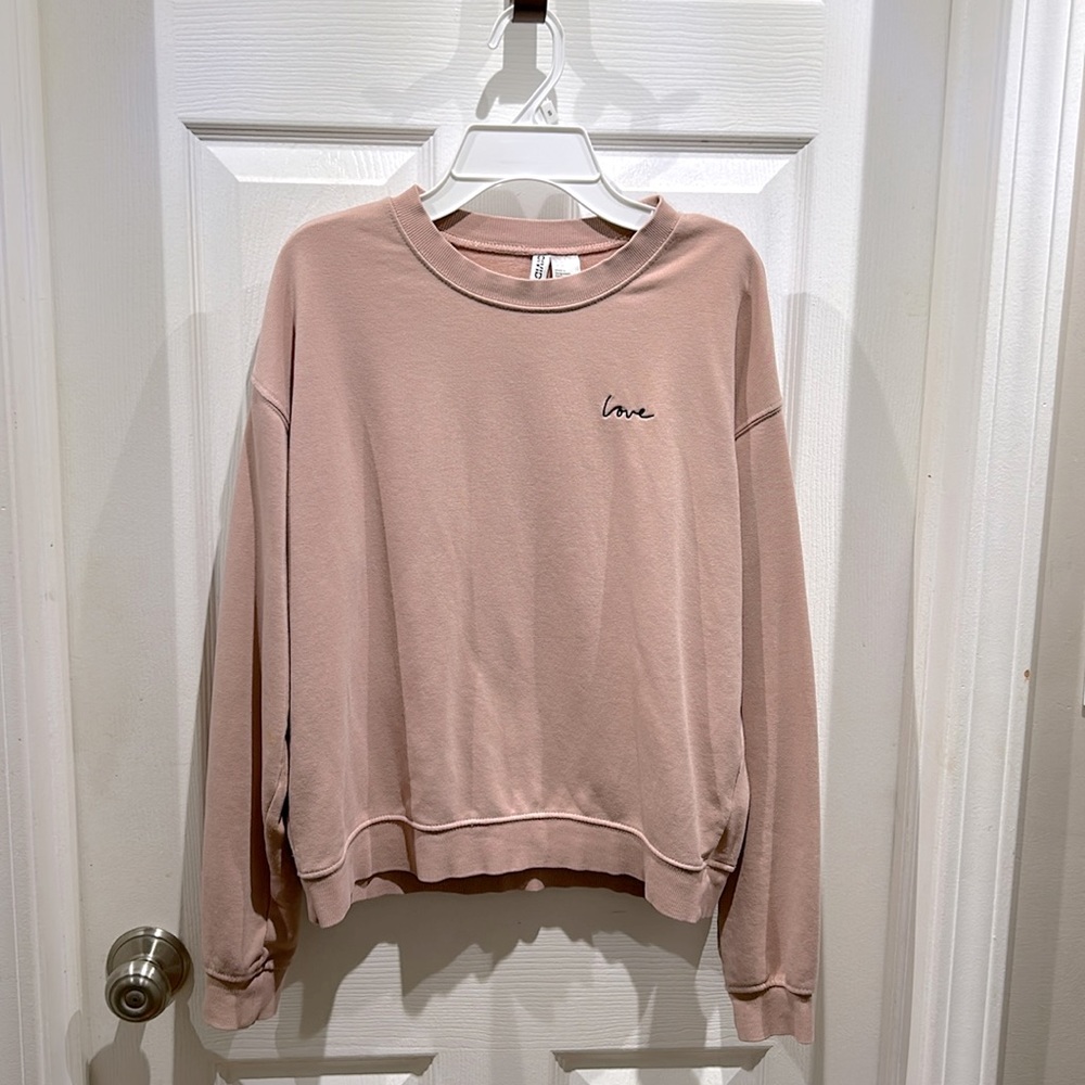 H&M Pink Love Embroidered Sweatshirt